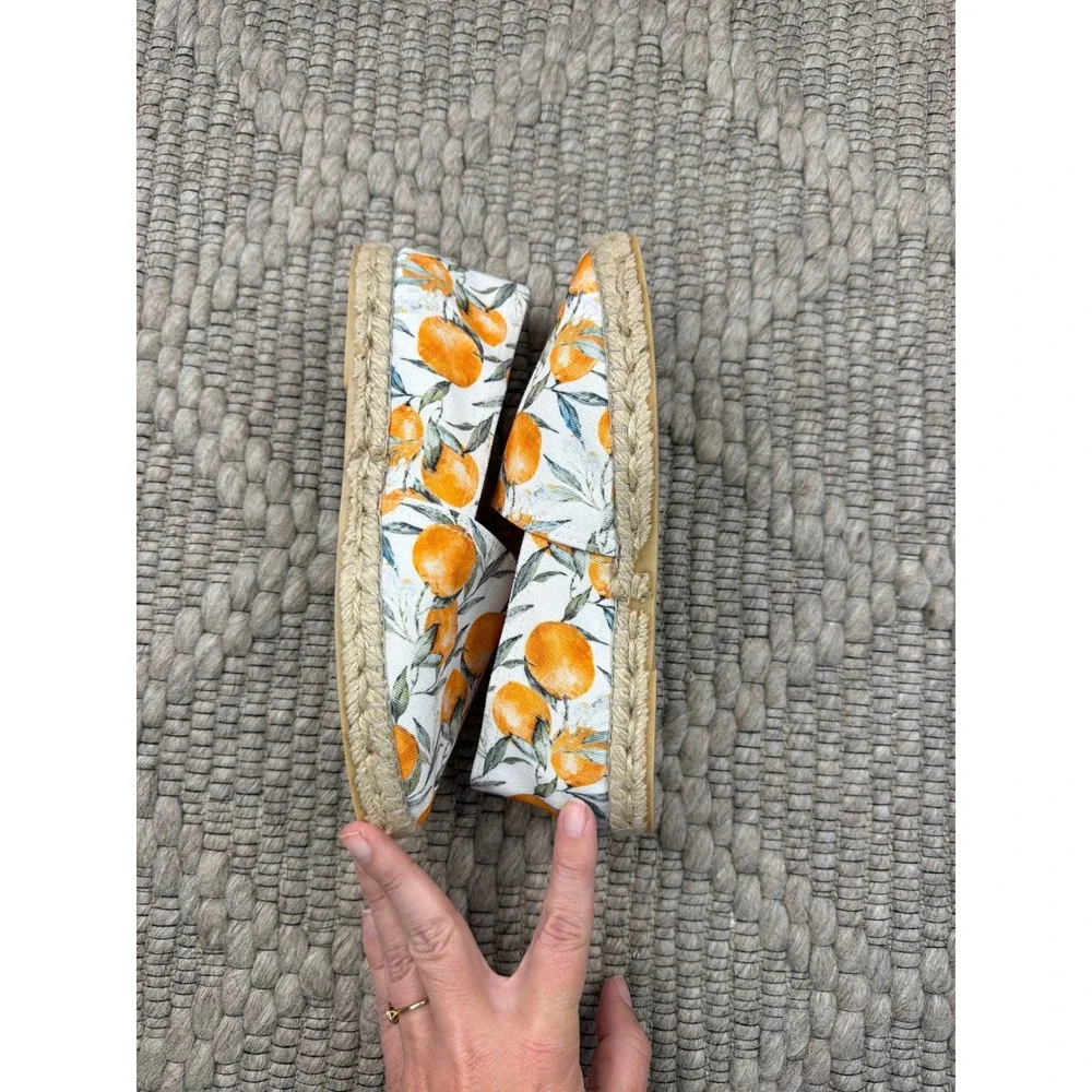 Artisanat Francais Espadrille‎ Flats Women 38 7.5 Orange Citrus Print Canvas